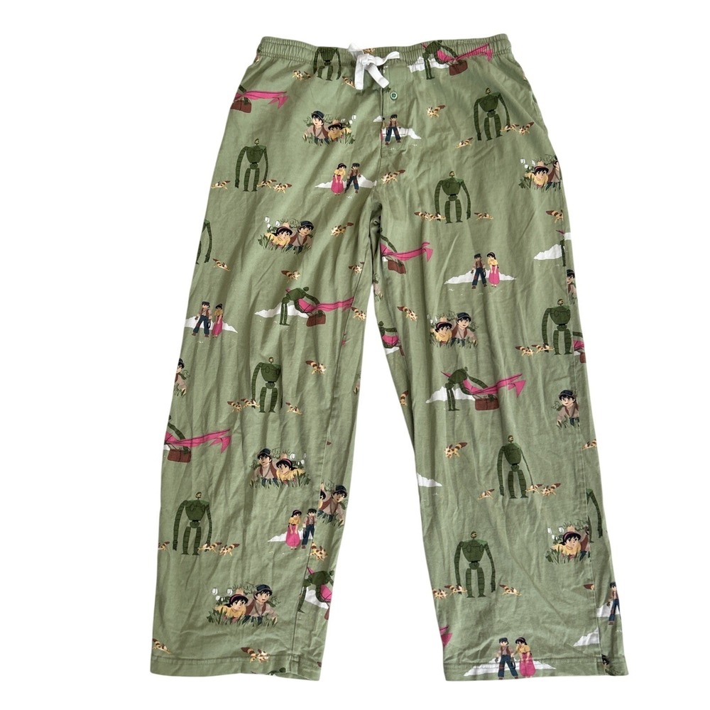 Castle in the Sky Studio Ghibli Women's Large Pajama Pants Soft Cotton Green